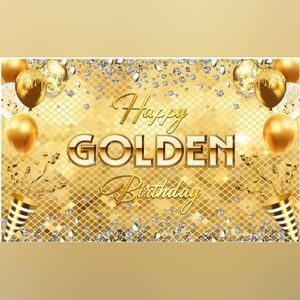 HAPPY GOLDEN BIRTHDAY BANNER BACKDROP. PARTY DECOR. UNISEX. GOLD AND WHITE.